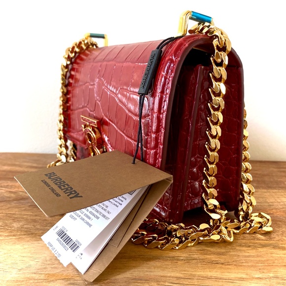 Burberry Dark Carmine Red Croc Embossed TB Chain Strap Crossbody Bag - Picture 4 of 15
